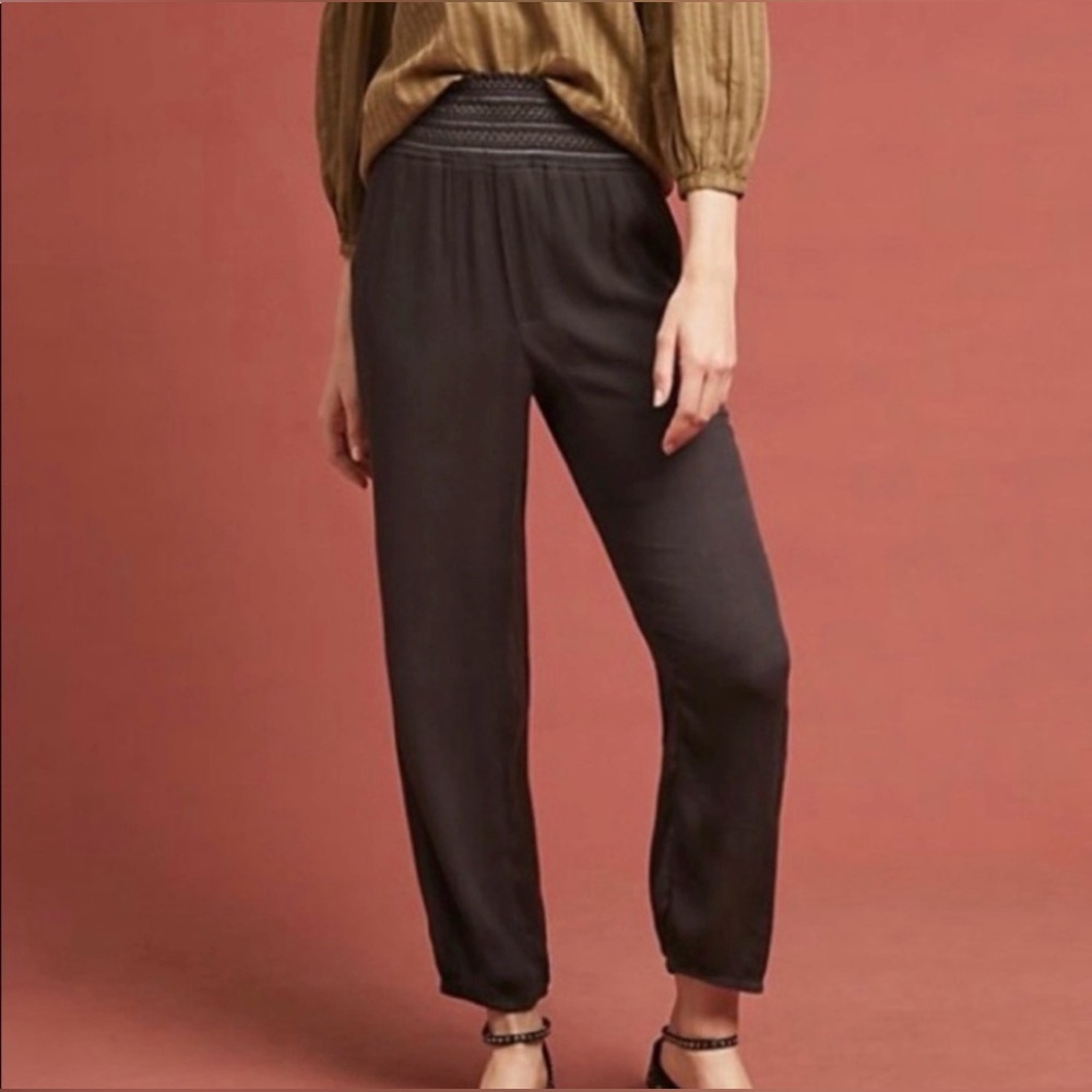 Anthropologie Ettitwa Black Smocked Waist Jogger Pant